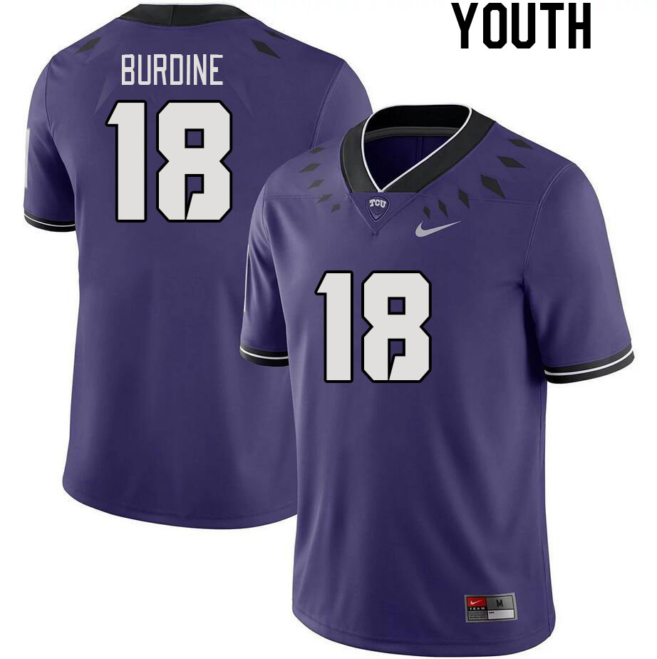 Youth #18 Ish Burdine TCU Horned Frogs 2023 College Footbal Jerseys Stitched-Purple